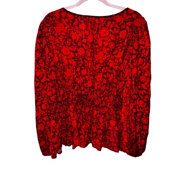 Floral Print Boho Blouse Plus Size XXL Red Black Western Boho Sexy Peplum Top - Picture 2 of 8